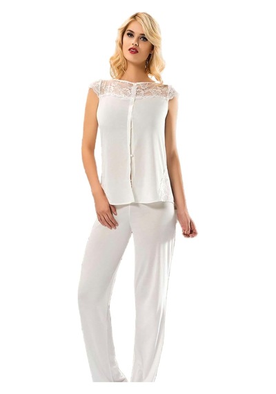 Sistina Penye Pijama Takımı - 1561-1 Açık Bej - Siyah