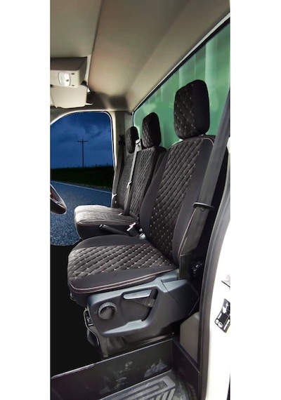Ford Transit 2014 ve Üzeri Uyumlu Tek Kabin Özel Dikim Tay Tüyü Oto Koltuk Kılıfı Siyah-Beyaz