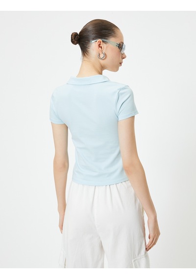 Koton Fermuarlı Polo Tişört Kısa Kollu Slim Fit Mavi 4sal11064ık Mavi