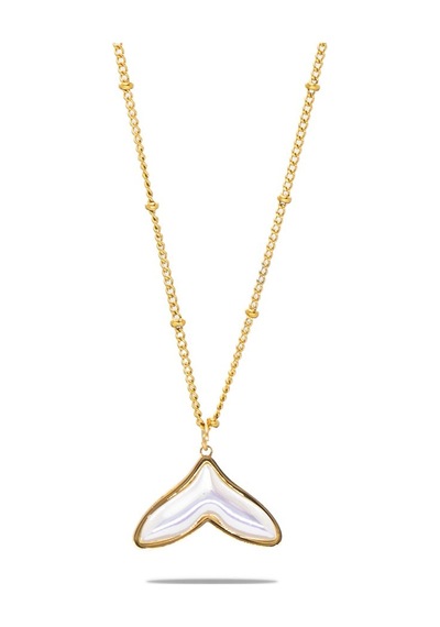 Tesbihane Gold Renk Kararmaz Metal Zincirli Balina Kuyruğu Tasarım İnci Kolye
