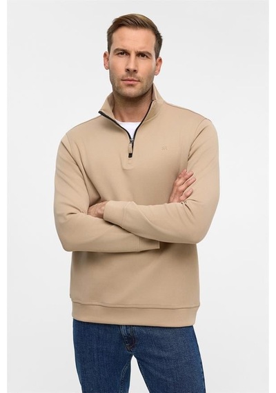 Süvari Bej Regular Düz Yarım Balıkçı Yaka Sweatshirt Bej