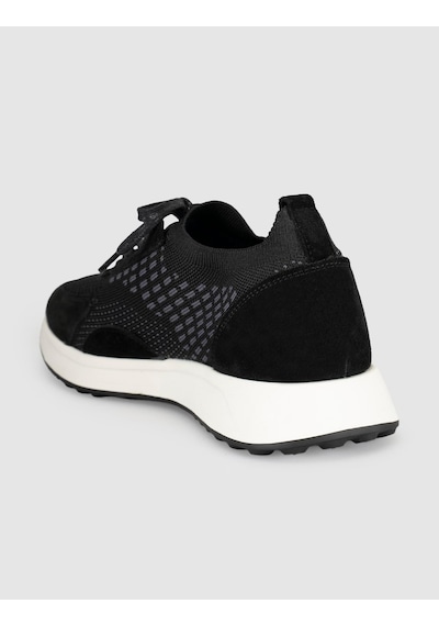 Cabani Siyah Triko Hakiki Deri Erkek Sneaker Ayakkabı