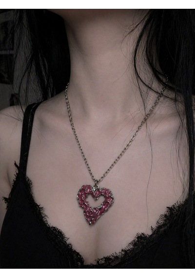 Pembe Gotik Kalp Kolye Metal Zincir Unisex Tasarım Çok renkli