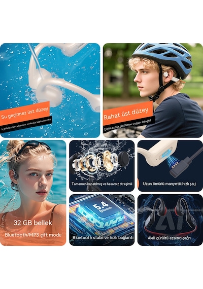 Kemik İletimli Bluetooth Kulaklık V5.4 Ipx8 Waterproof