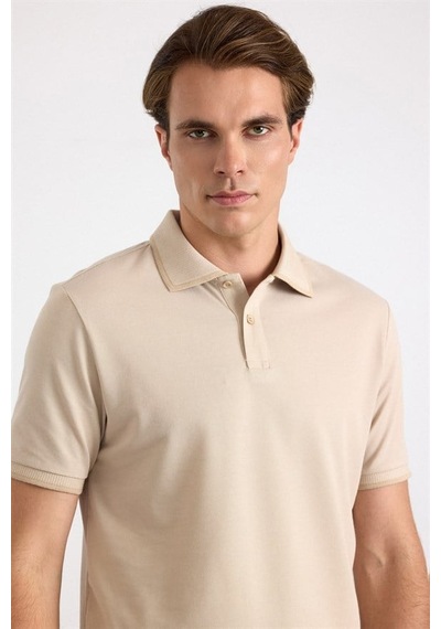 Süvari Bej Regular Düz Baskısız Pike Polo Yaka Tişört Sts1014000007-bj3