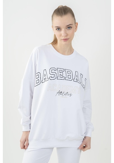 Maraton Sportswear Oversize Kadın Bisiklet Yaka Uzun Kol Basic Beyaz Sweatshirt 22185-beyaz Beyaz
