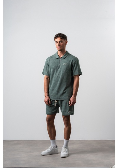 Erkek 2flyy Yazılı Yarım Fermuarlı Regular Fit T-shirt Şort Takım Nefti Çok Renkli