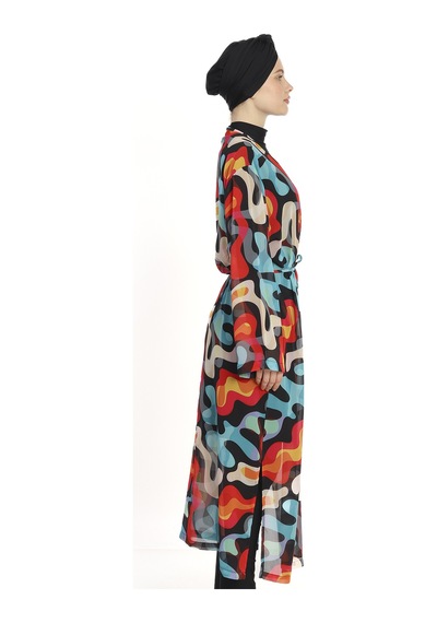 Haliç Mayo Tesettür Mayo Üzerine Tek Kaftan Pareo 6303 Siyah