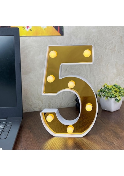 Dekoratif Led Işıklı 3D 5 Rakamı Büyük Boy Organizasyon Doğum Günü Kutlama