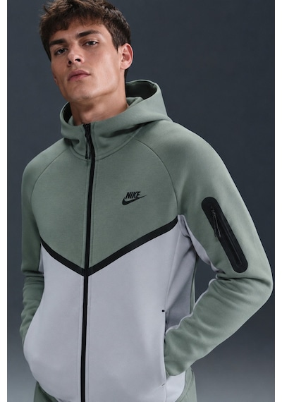 Nike Tech Fleece Full Zip Windrunner Hoodie Kapüşonlu Unisex Sweatshirt Yeşil Gri