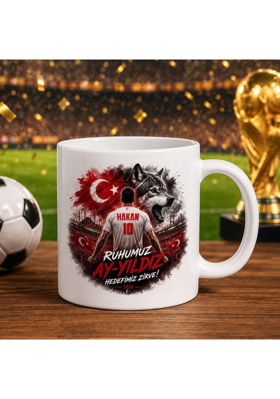Bk Gift Kişiye Özel Türkiye Taraftar Temalı 2026 Dünya Kupası Tasarımlı Beyaz Kupa Bardak -4, Tek Yürek Milli Takım Ruhu