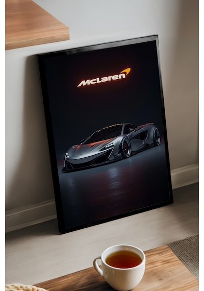 Mclaren 570s Siyah Ahşap Çerçeveli Poster, Dekoratif Araba Duvar Tablosu