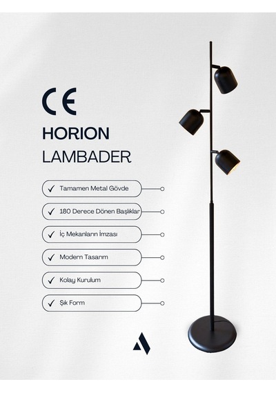 Horion Siyah Metal Lambader 3 Başlıklı, Ayarlanabilir Modern Lambader Ev Ve Ofis İçin Dekoratif Aydınlatma Gold Siyah