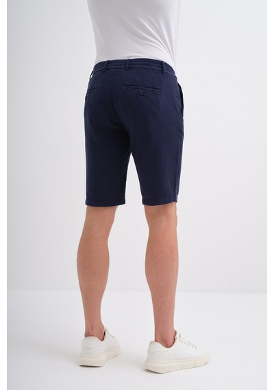 Cazador Slim Fit Dar Paça Keten Bermuda Şort Lacivert