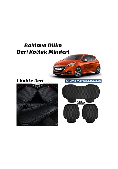 Peugeot 208 2008-2020 Arası Siyah Deri Oto Koltuk Minderleri