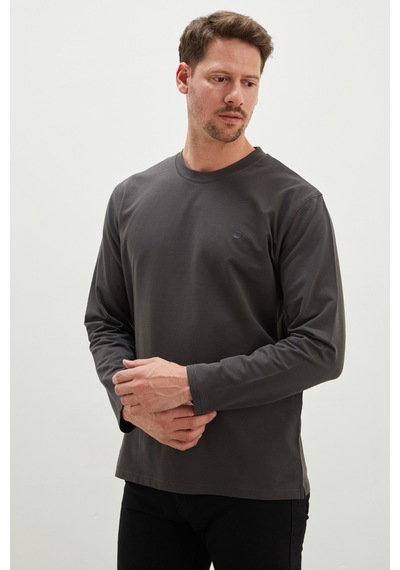 Fullamoda Baskılı Bisiklet Yaka Sweatshirt Antrasit