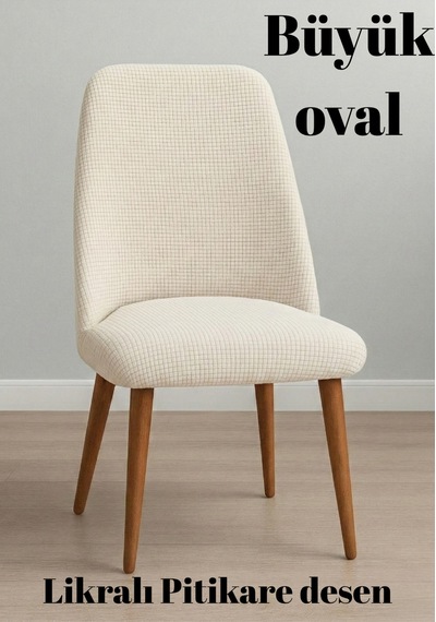 Mutfak Sandalye Kılıfı Büyük Oval Likralı Yıkanabilir, Streç,lastikli Bambu Sandalye Örtüsü 1 Adet Krem - 797602323 Krem