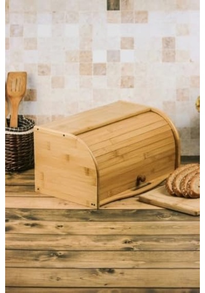 Bambu Lüks Panjur Kapaklı Büyük Ekmek Dolabı, Dolabı, Ekmek Sepeti Sandığı, Ekmeklik, Çok Amaçlı Bambu Kutu Açık Gri