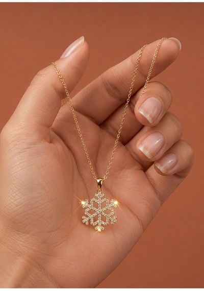 Kar Tanesi Figürlü Zirkon Taşlı Gold Renk Kadın Kolye Altın - 890024216 Altın