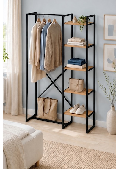 5 Raflı Metal Gardırop Metal Portmanto Açık Gardırop Elbise Dolabı Metal Askılık Vestiyer Loftix Çam 5 Raflı Metal Gardırop Metal Portmanto Açık Gardırop Elbise Dolabı Metal Askılık Vestiyer Loftix Çam