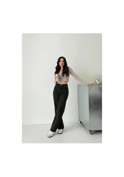Kene Jeans Kadın Yüksek Bel Siyah Boyfriend Bol Paça Denim Kot Pantolon Siyah