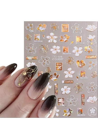 BORN PRETTY ÇİÇEK DESENLİ BEYAZ GOLD STICKER