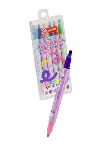 Mk-606 Overlay Fosforlu Kalem Çift Uçlu 6'lı 1 Set Gri