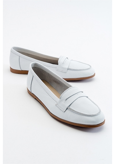 Luvishoes F02 Beyaz Cilt Kadın Babet Beyaz