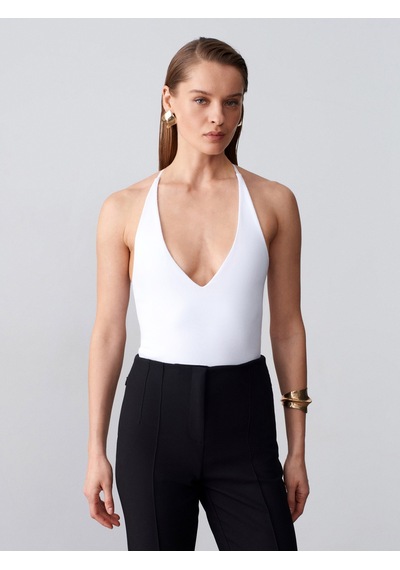 Dilvin 21175 Halter Yaka Bodysuit-beyaz