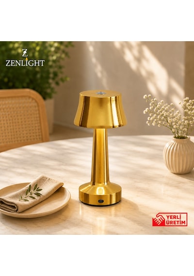 Zenlight Metal Dokunmatik Şarjlı Masa Lambası Altın