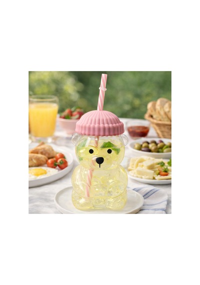 Bearista Ayıcık Pipetli Borosilikat Bardak 580 Ml Pembe Kız Çocuk & Yetişkin Pembe