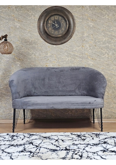 Zafir İkili Teddy Siyah Boyalı Telli Ayak Çay Seti Koltuk İkili Berjer , Balkon, Salon, Ofis Gri