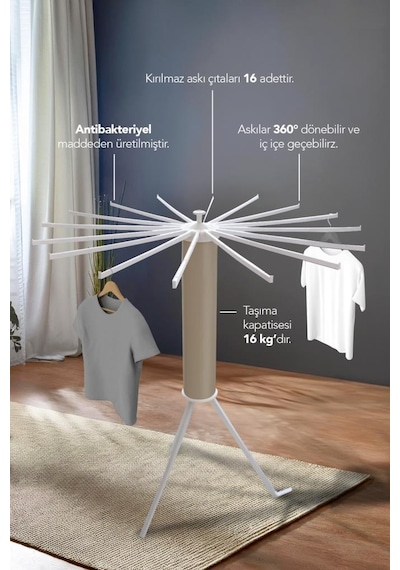 House Plus Hely Açılıp Kapanabilir 360 Dönebilen Kurutmalık Askısı Bej Krt57058-4 Bej