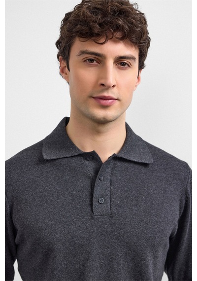 Back And Bond Antrasit Relaxed Fit Polo Yaka Triko Kazak