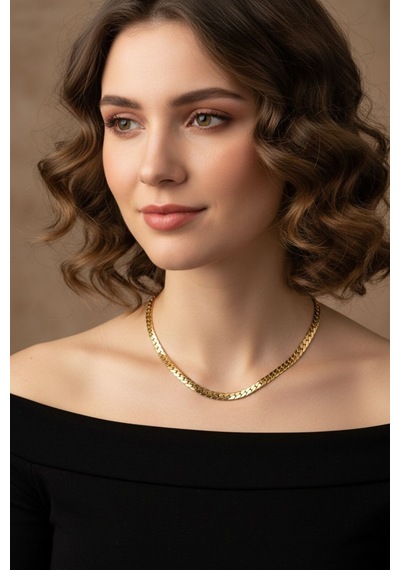 Gümüş Kaplama 316 L Paslanmaz Çelik Kz-103 Ezme Balıksırtı Gurmet Sık Örme İtalyan Model Zincir Kolye 6 Mm Gold Altın