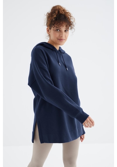 Tommy Life İndigo Reglan Kol Basic Kapüşonlu Oversize Sweatshirt Tunik - 97242 İndigo