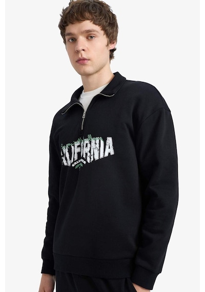 Defacto Boxy Fıt Dik Yaka Baskılı Sweatshirt F8186ax26spbk81 Siyah-bk81