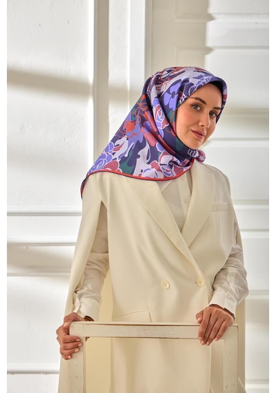 Silk Home Twill İpek Eşarp 11483-14 Mor, Turuncu, Eflatun, Gül Kurusu, Yeşil