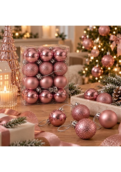 Bakgelal 24 Adet Pudra Pembe Yılbaşı Ağaç Süsü Seti - 3 Cm Parlak, Mat Ve Simli Mini Çam Ağacı Topu Seti - 9059724709127 Diğer