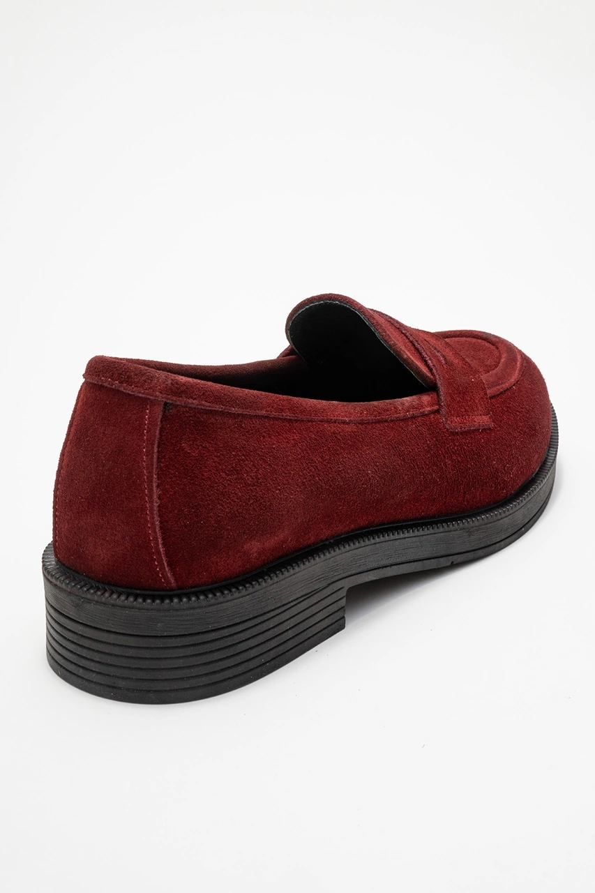 Luvishoes Luvi Shoes Pline Bordo Süet Hakiki Deri Kadın Loafer Ayakkabı Bordo