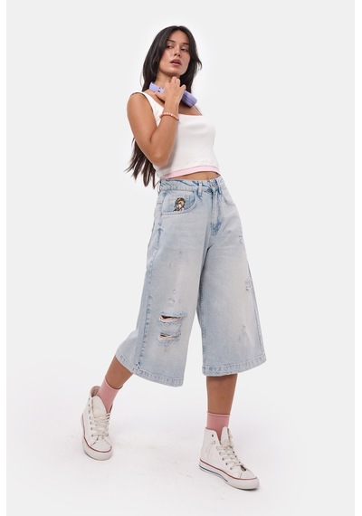 it's basic Kadın Ice 12s6-89 Baggy Fit Maxi Denim Tasarım Bermuda Şort Ice Rengi