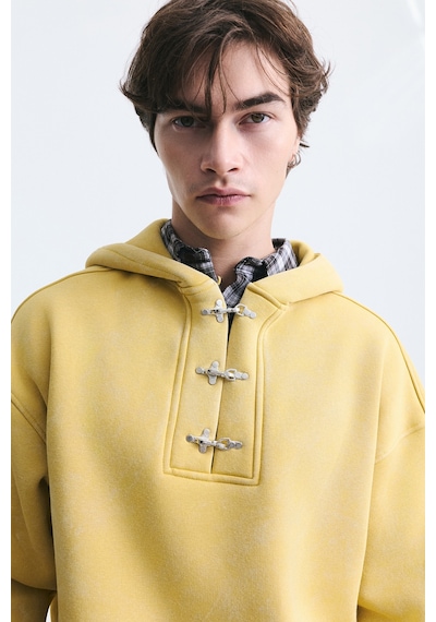 Vamos Boxy Fit Metal Klips Kapama Sweatshirt Sarı