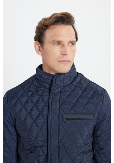 AC&Co / Altınyıldız Classics Erkek Standart Fit Normal Kesim Dik Yaka Desenli Overcoat Lacı Lacivert