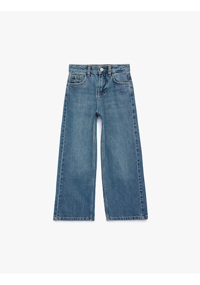 Koton Pamuklu Cepli Geniş Paça Denim Pantolon Orta İndigo 6skg40058ad İndigo