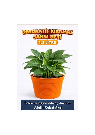 2'li Saksı Seti 15 Pot Üretim Saksısı + 1.8 L Turuncu Kırılmaz Dekoratif Dış Saksı