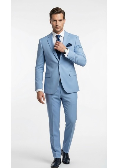 Erkek 3 Parça Slim Fit Takım Elbise Klasik Likralı Kumaş, Tek Düğme, Çift Yırtmaçlı Modern Kesim Ceket Yelek Pantolon Mavi Erkek 3 Parça Slim Fit Takım Elbise Klasik Likralı Kumaş, Tek Düğme, Çift Yırtmaçlı Modern Kesim Ceket Yelek Pantolon Mavi