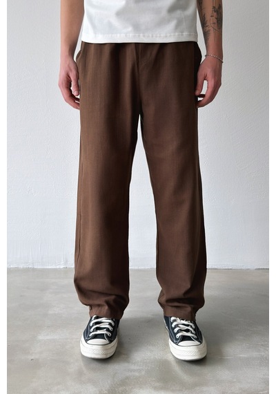 Flaw Bel Lastikli Keten Pantolon-29014 Kahverengi Flaw Bel Lastikli Keten Pantolon-29014 Kahverengi