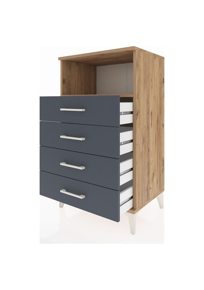 Hyperion Komodin Tek Raflı 4 Çekmeceli 60x44x106 Çam-antrasit Atlas Çam