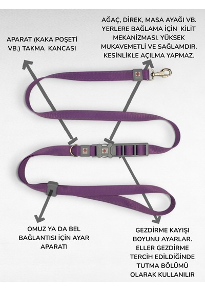 Caramelos Hands-free Eller Serbest Gezdirme Kayışı- Köpek Gezdirme Kayışı - Eller Serbest- Köpek Gezdirme İpi Lila