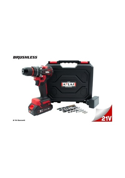 Attlas Atb 21 Blpd-201c 21v 2.0ah Tek Akülü Kömürsüz Darbeli Matkap L-boxx Çantalı + 8 Parça Uç